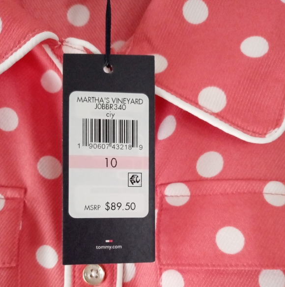 Tommy Hilfiger Coral And White Polka Dot Shirt Dress Size 10 NWT - Picture 5 of 9